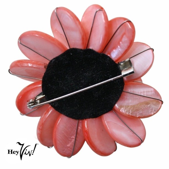 Vintage Pink Thermoplastic Flower Pin w Crystal Bead Middle 2" Across - Hey Viv - Picture 2 of 6